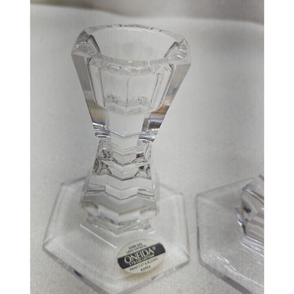 Vintage Rare Oneida Lead Crystal Set 2 Candlesticks Candle Holders - Picture 12 of 12